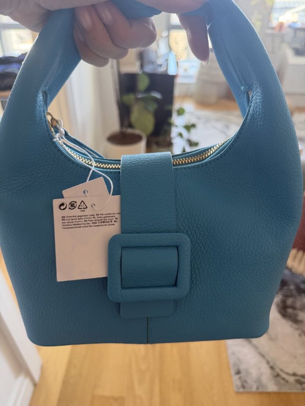 & Other Stories Teal Pebbled Leather Buckle Hobo Bag NWT